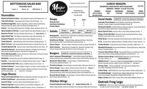 Major biddles menu  Reservations